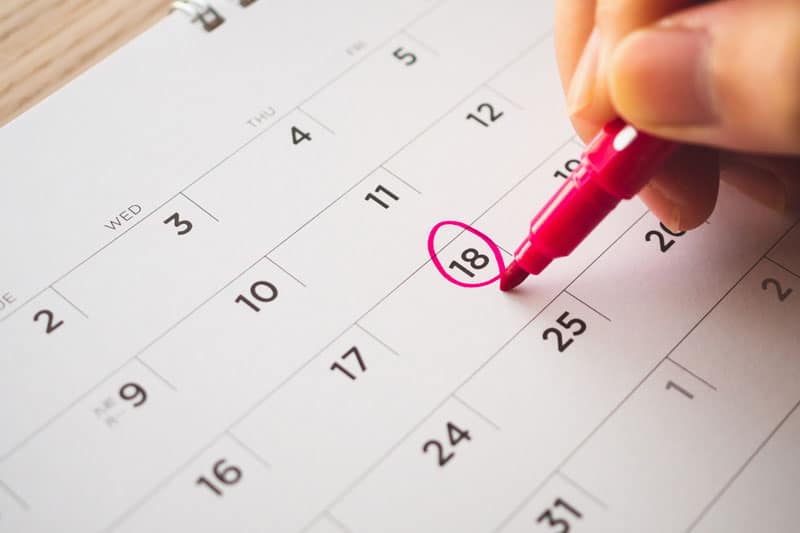 calendrier avec une date entourée