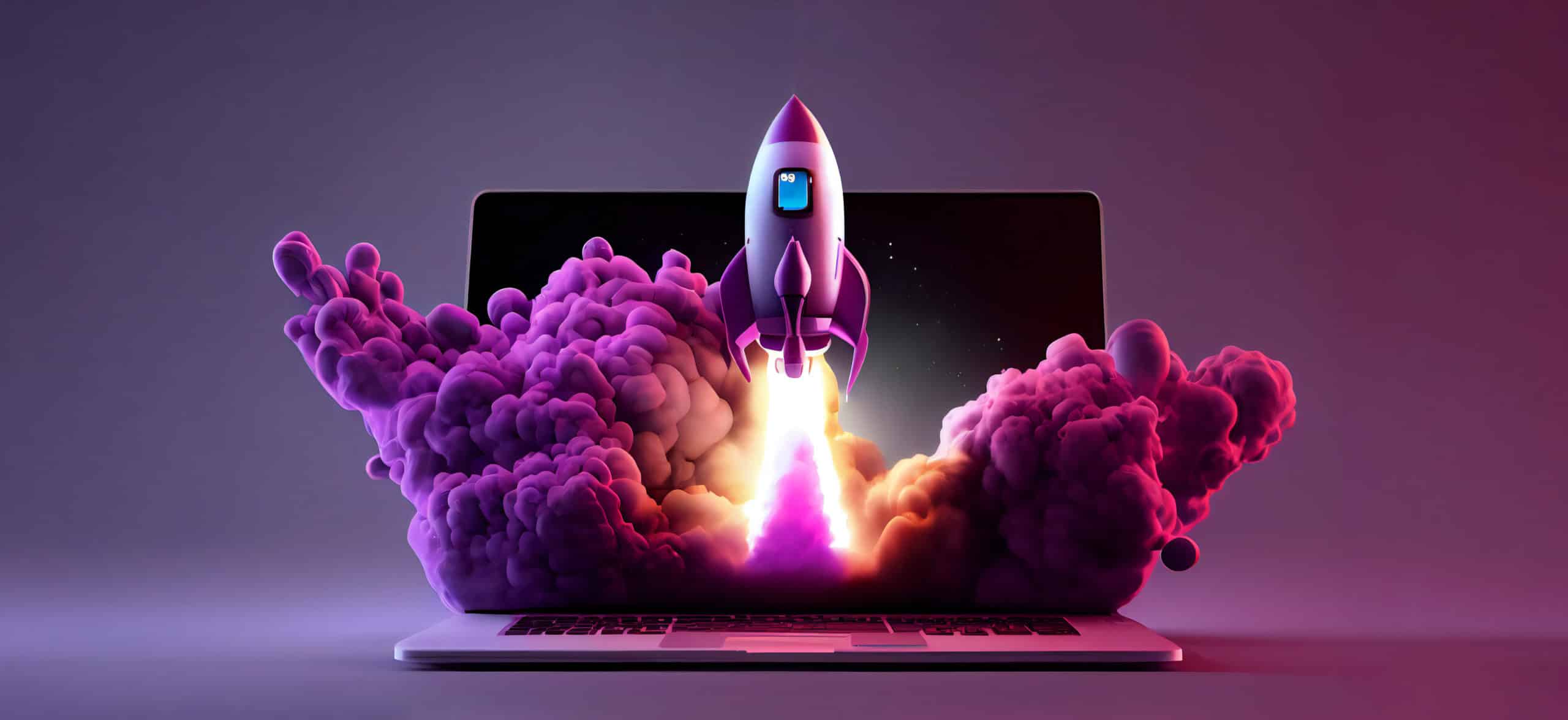 Illustration d'une fusée sortant d'un ordinateur